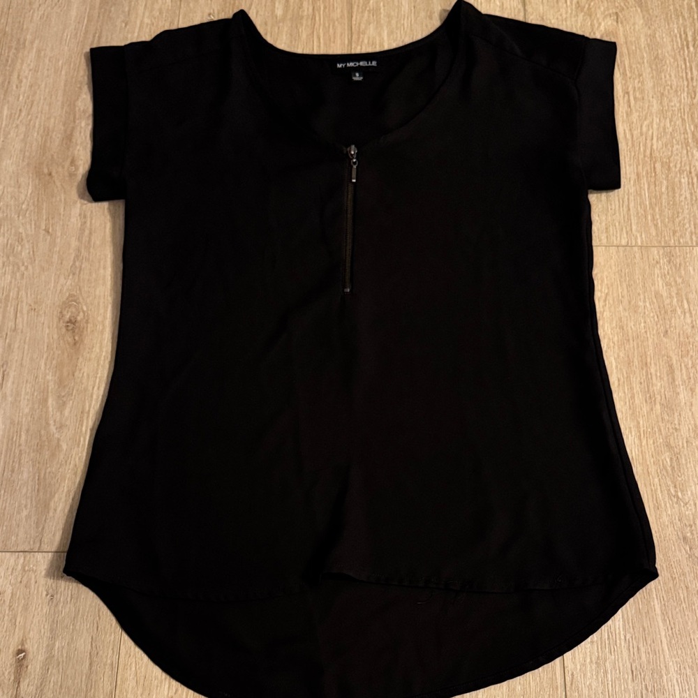 My Michelle Black Short Sleeve Top with Zipper